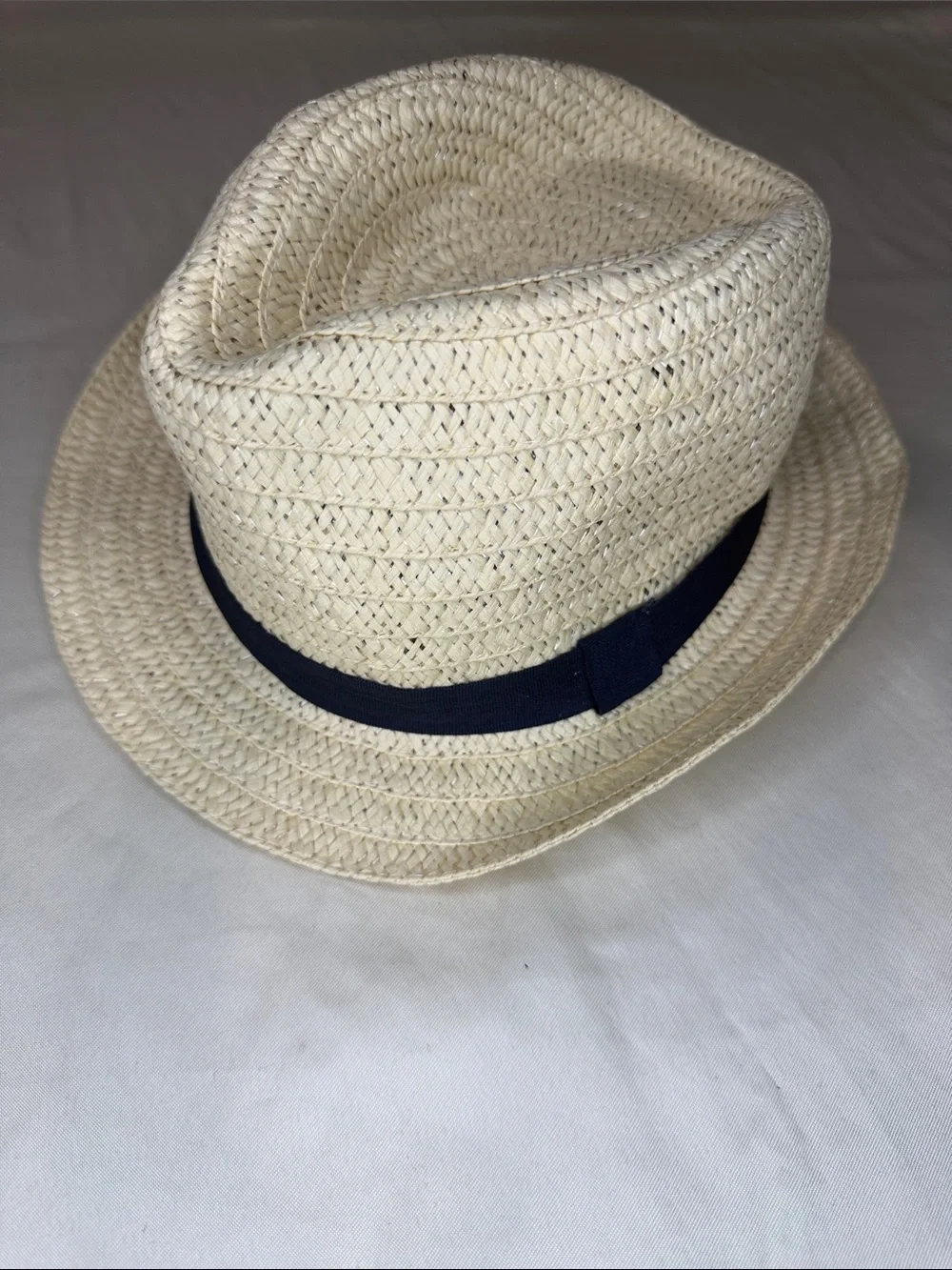 Kids Cream Straw Fedora with Black Band